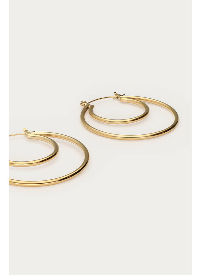 Bold Dubbele Oorringen Groot Goud