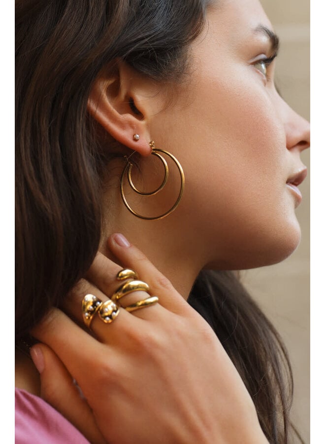 Bold Dubbele Oorringen Groot Goud