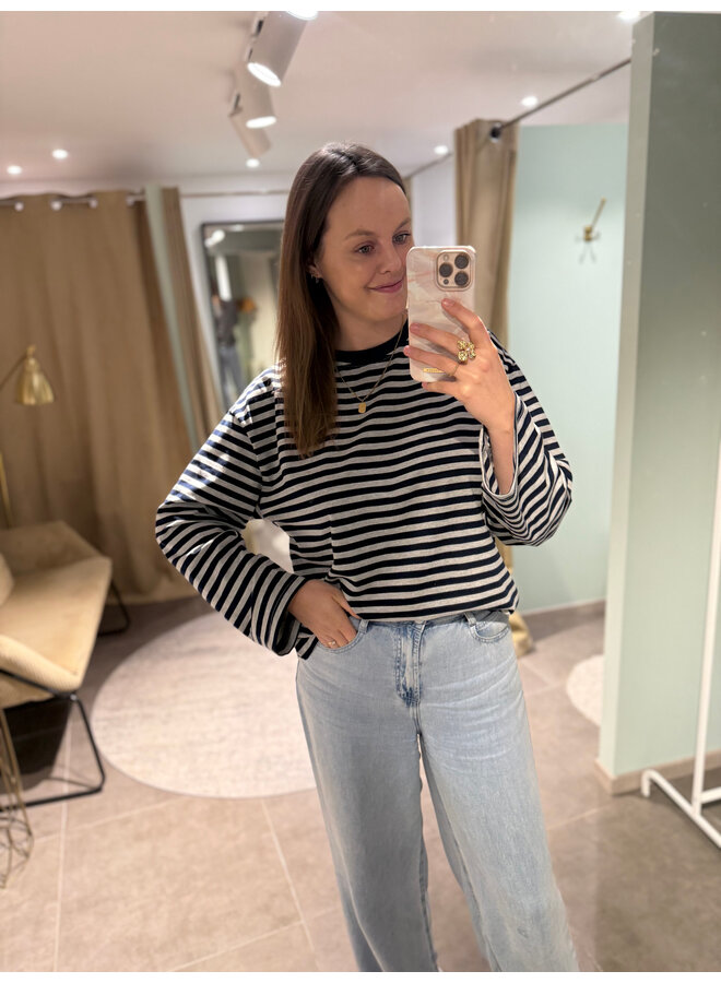 Polly Striped Long Sleeve T-Shirt Grey