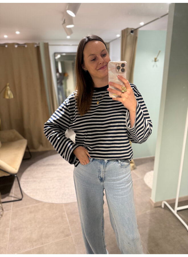 Polly Striped Long Sleeve T-Shirt Grey