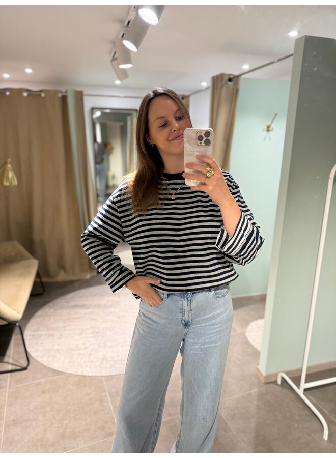 Polly Striped Long Sleeve T-Shirt Grey