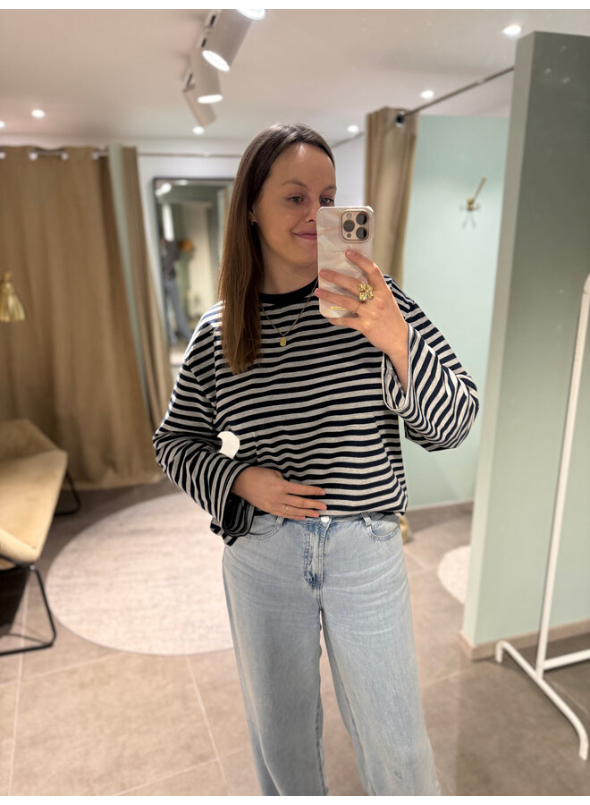 Polly Striped Long Sleeve T-Shirt Grey