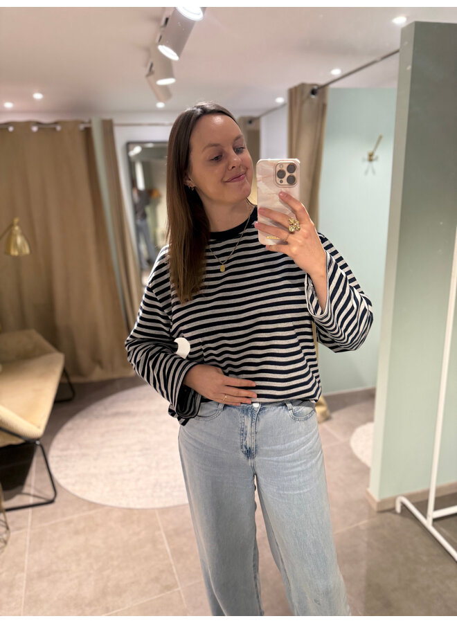 Polly Striped Long Sleeve T-Shirt Grey