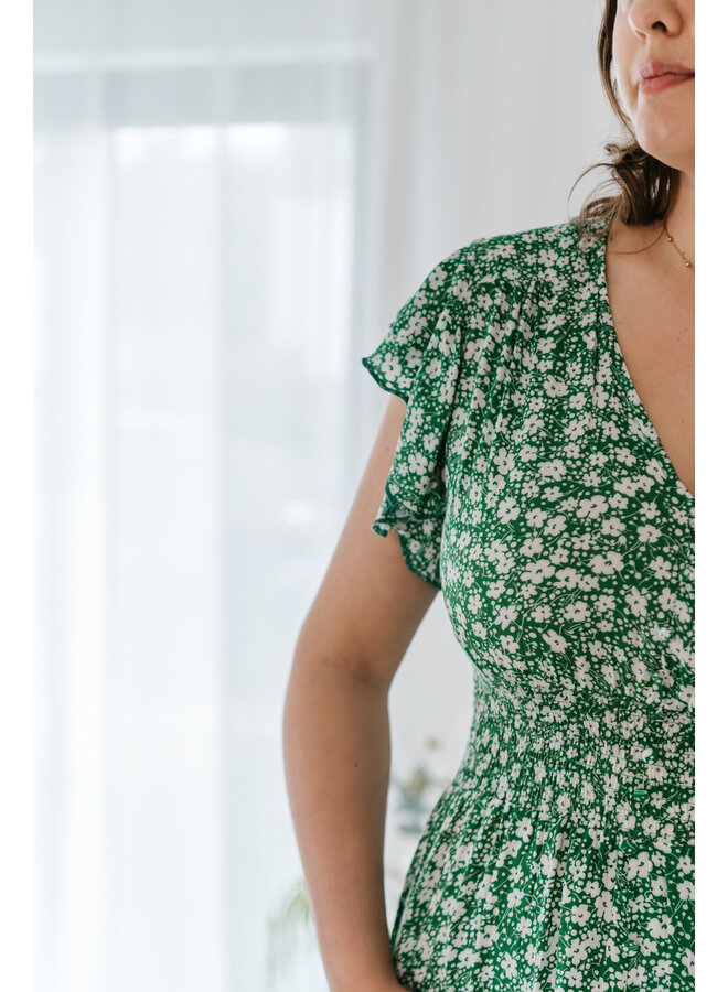 Sally Long Flower Dress Green