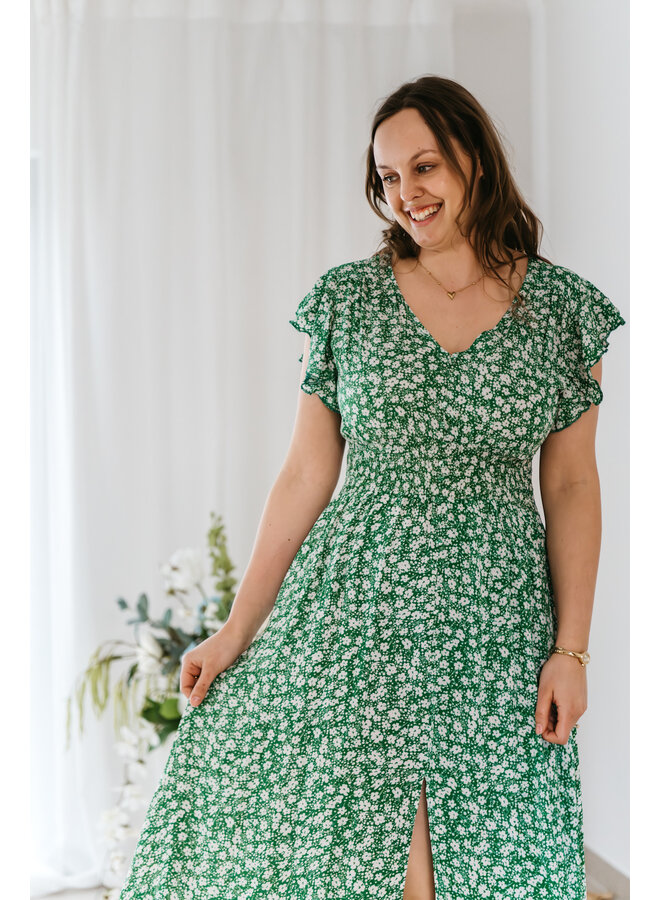Sally Long Flower Dress Green