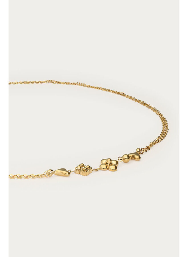 Dubbele Ketting met Vijf Minimalistische Bedels Goud