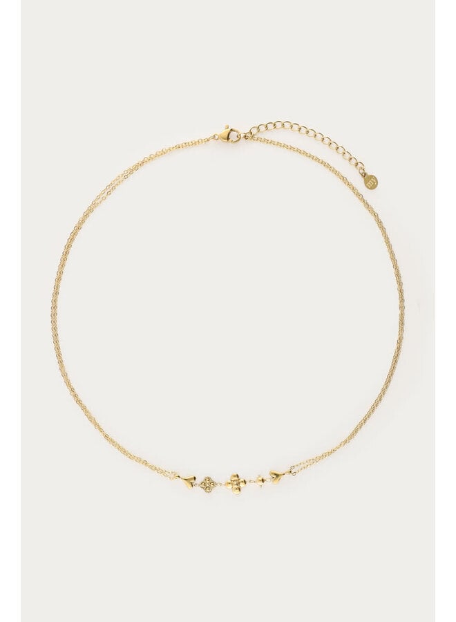 Dubbele Ketting met Vijf Minimalistische Bedels Goud