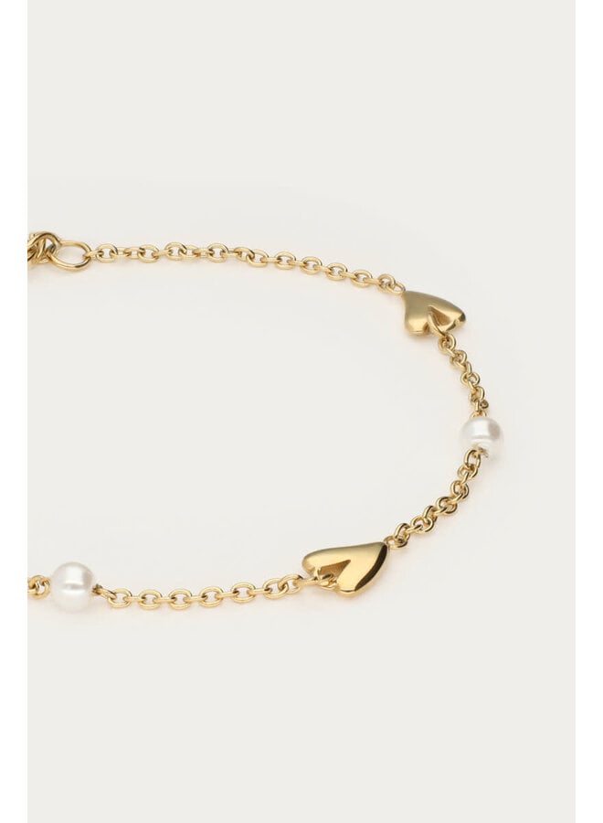 Armband met Hartjes en Imitatieparels Goud