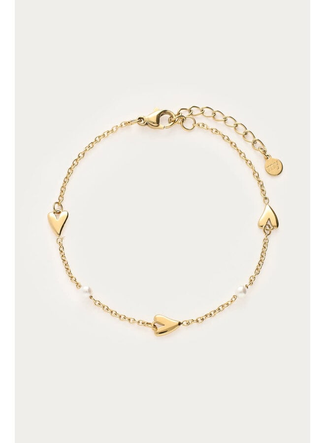 Armband met Hartjes en Imitatieparels Goud