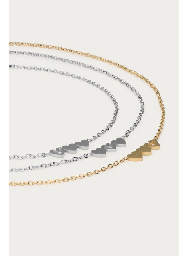 Armbanden Set Hartjes Twee Zilver-en Eén Goudkleurig