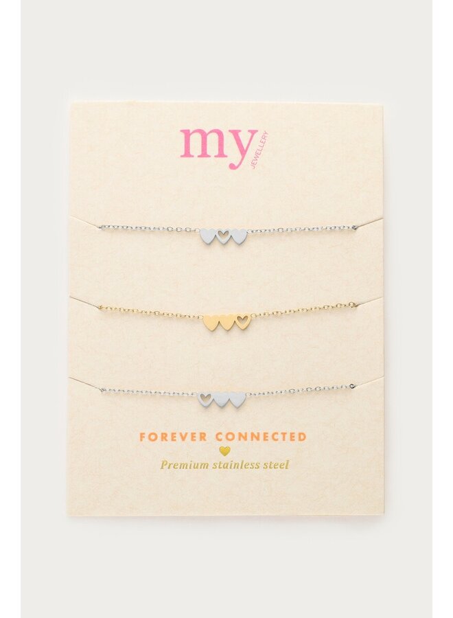 Armbanden Set Hartjes Twee Zilver-en Eén Goudkleurig