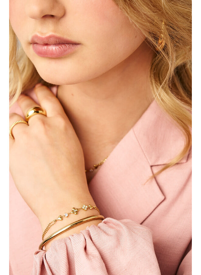Dubbele Armband met Vijf Bedels en Strass Goud