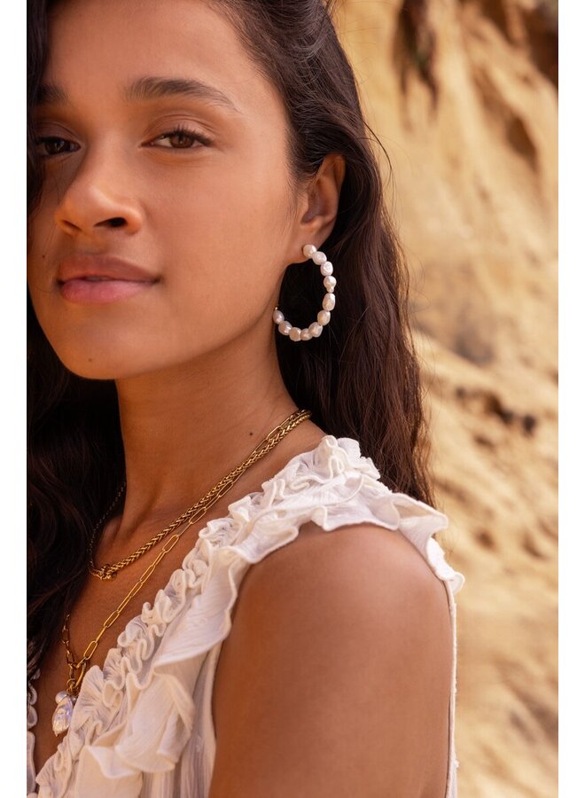 Statement Oorringen met Natuurlijke Parels Goud