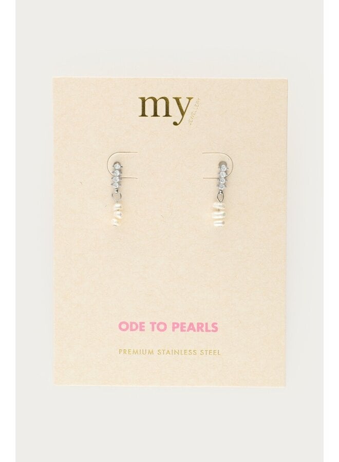 Studs met Strass Stenen en Zoetwaterparels Zilver