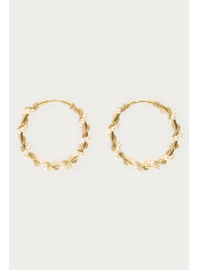 Statement Oorringen met Imitatieparels Swirl Goud