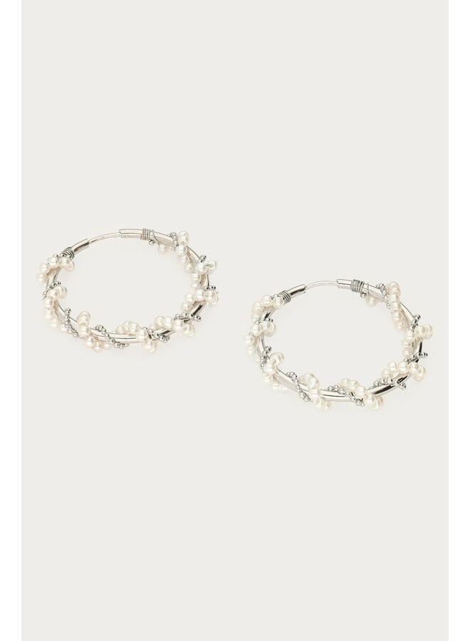 Statement Oorringen met Imitatieparels Swirl Zilver