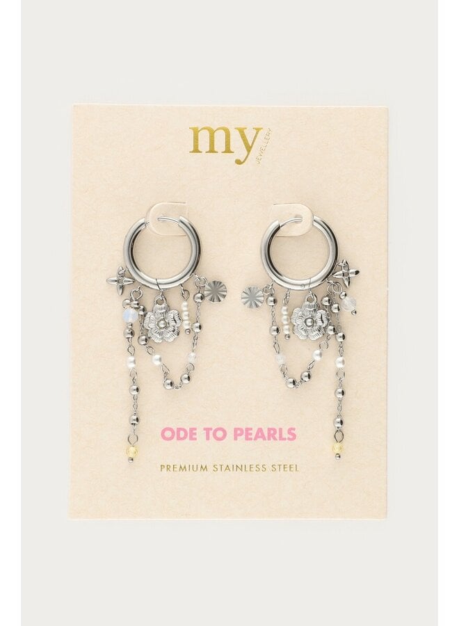Oorringen met Zoetwaterparels en Bloemen Zilver