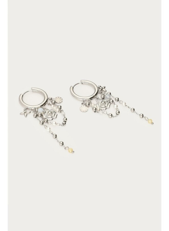 Oorringen met Zoetwaterparels en Bloemen Zilver