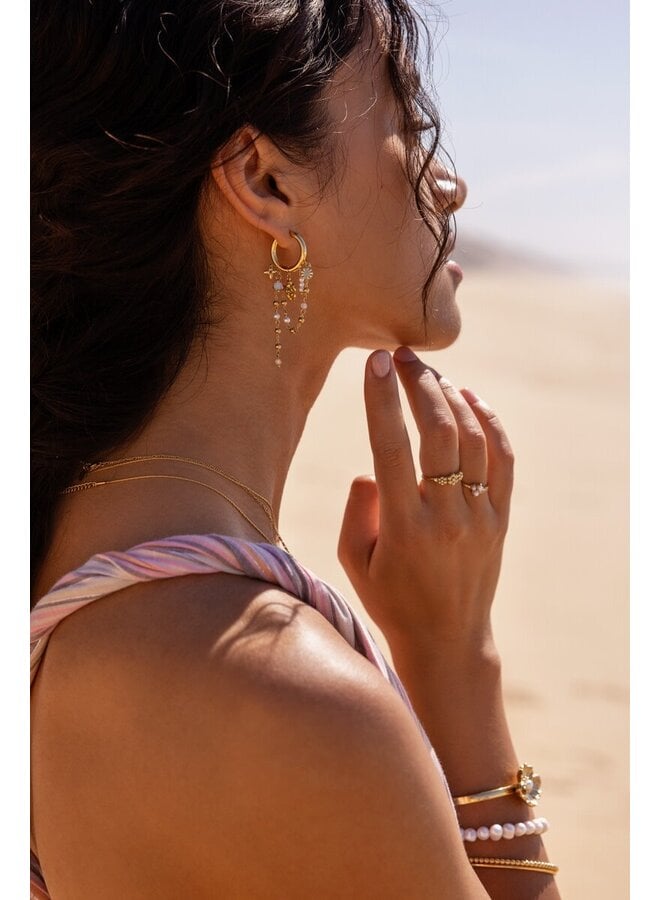 Oorringen met Zoetwaterparels en Bloemen Zilver