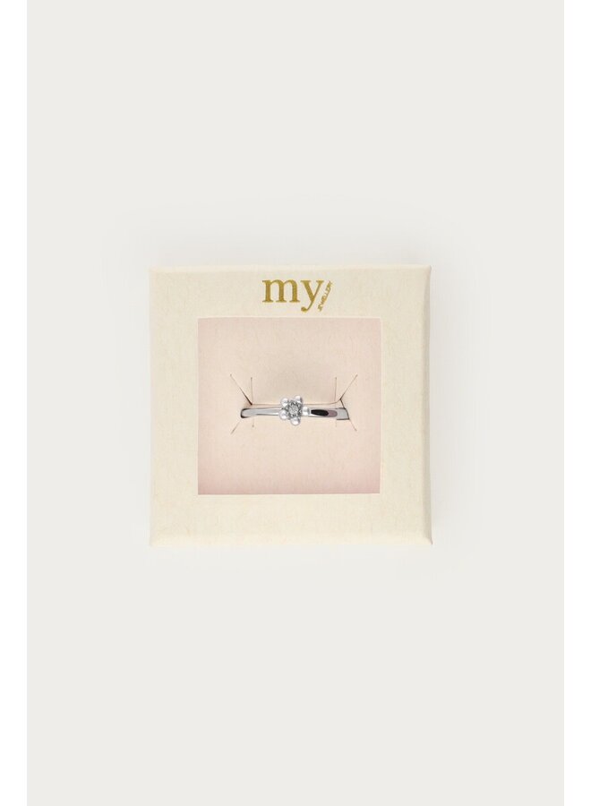 Ring met Zoetwaterparel Bloem en Mini Strass Steen Zilver