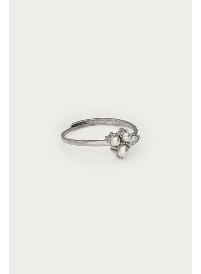 Ring met Zoetwaterparels en Strass Stenen Zilver