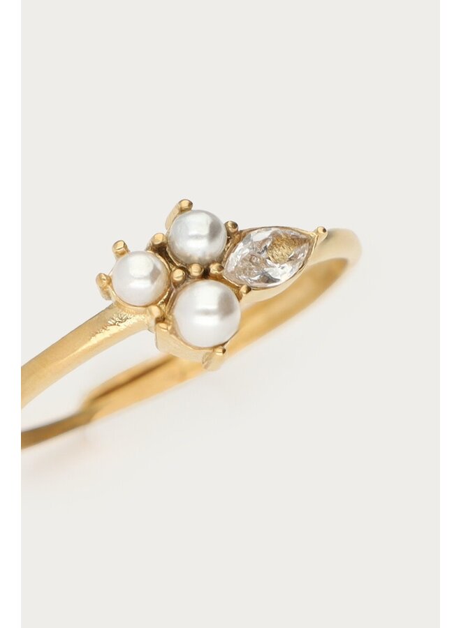 Ring met Zoetwaterparels en Strass Steen Goud