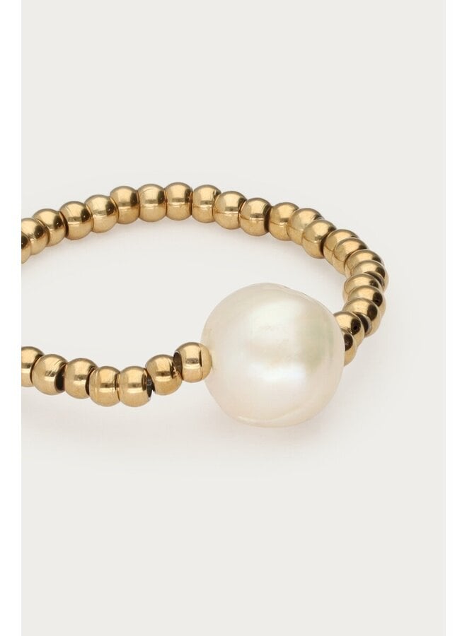 Stretch Ring met Natuurlijke Parel Goud