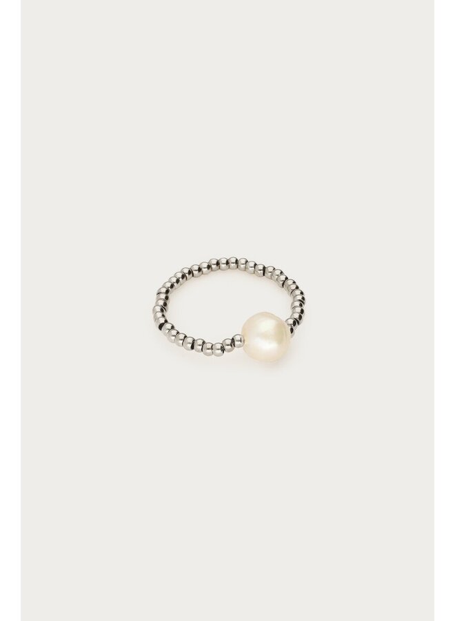 Stretch Ring met Natuurlijke Parel Zilver