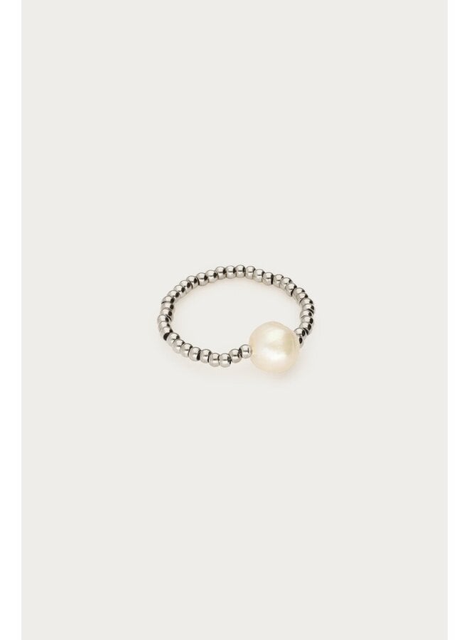 Stretch Ring met Natuurlijke Parel Zilver