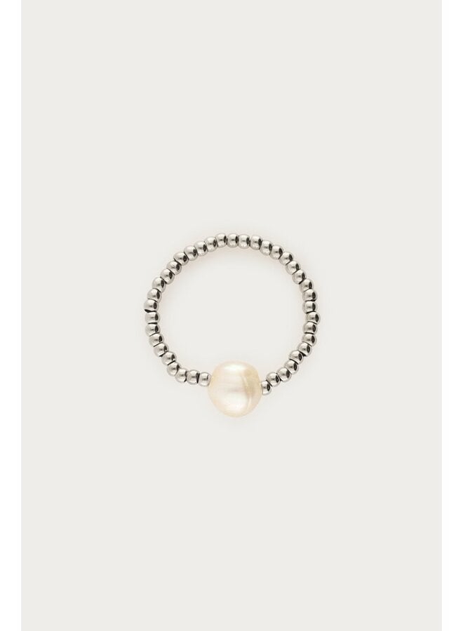 Stretch Ring met Natuurlijke Parel Zilver