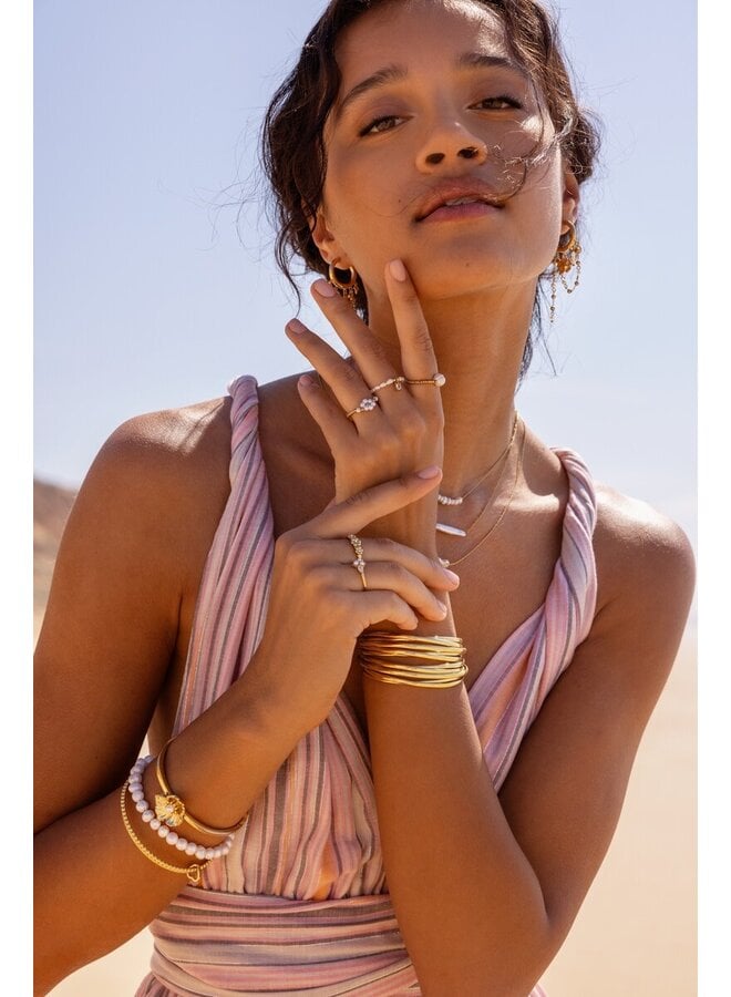 Stretch Ring met Imitatieparel Bloem Zilver