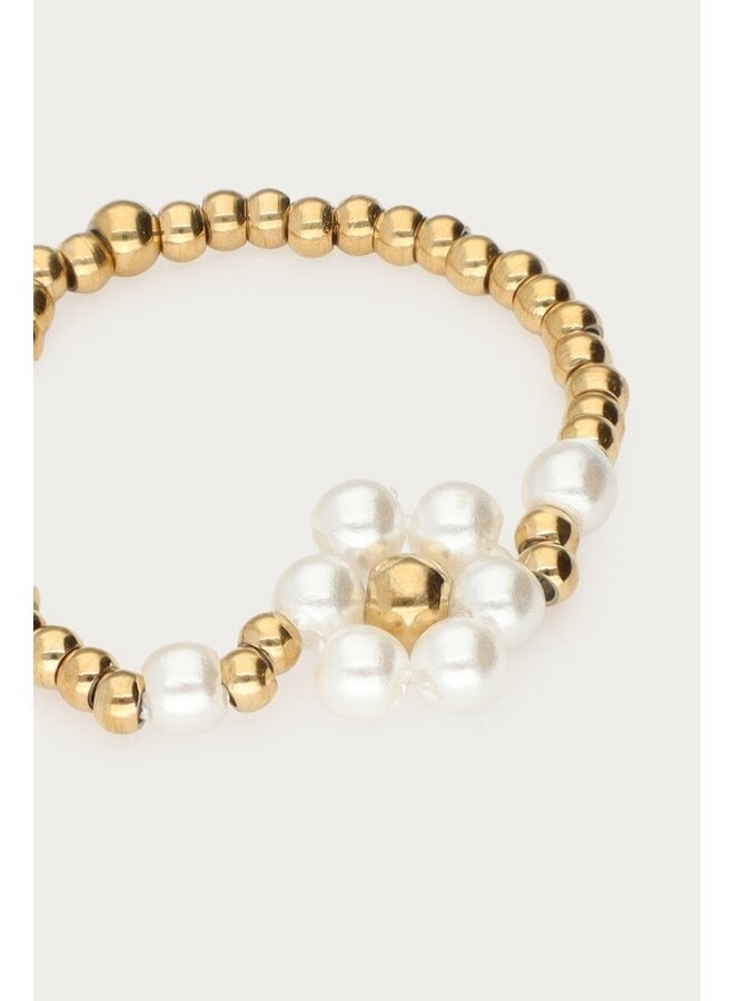 Stretch Ring met Imitatieparel Bloem Goud