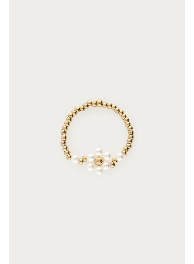 Stretch Ring met Imitatieparel Bloem Goud