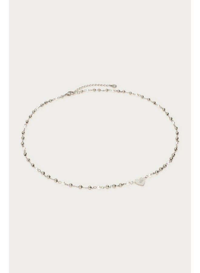 Ketting met Hartje en Imitatieparels Zilver