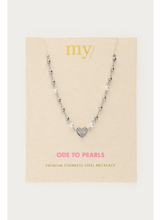Ketting met Hartje en Imitatieparels Zilver