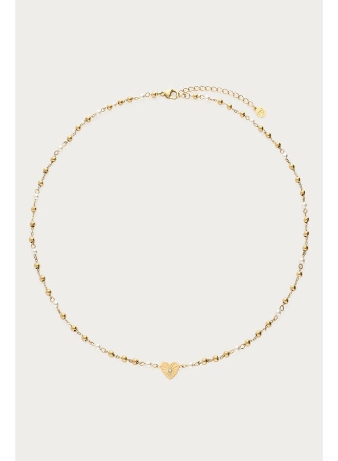 Ketting met Hartje en Imitatieparels Goud