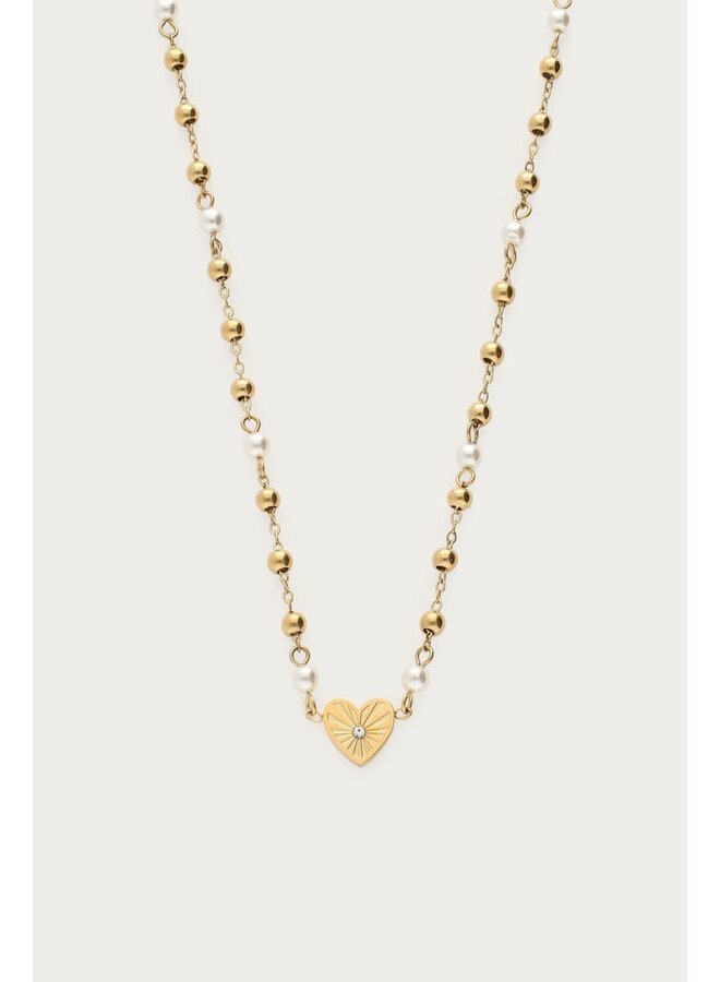 Ketting met Hartje en Imitatieparels Goud