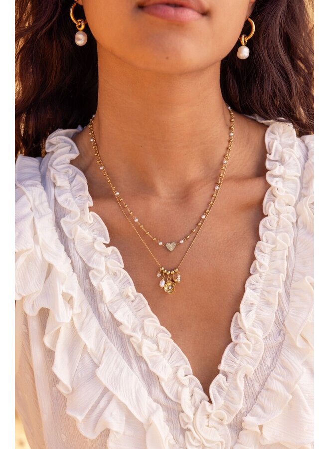 Ketting met Hartje en Imitatieparels Goud