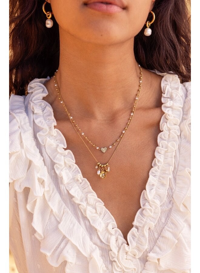 Ketting met Hartje en Imitatieparels Goud