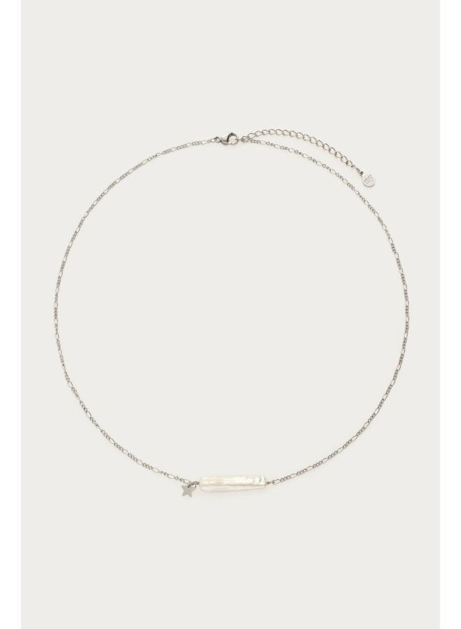 Ketting met Natuurlijke Parel Bar en Ster Zilver