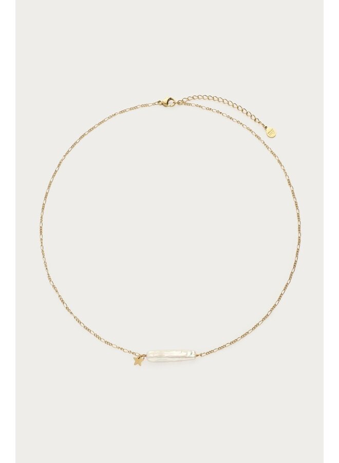 Ketting met Natuurlijke Parel  Bar en Ster Goud