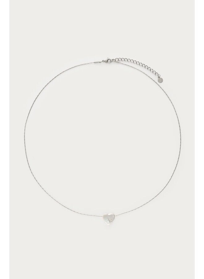 Minimalistische Ketting met Natuurlijk Parel Hartje Zilver