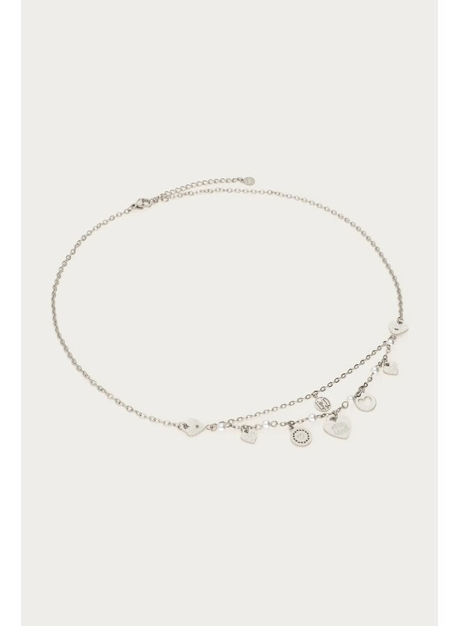 Ketting met Hartjes en Imitatieparels 'Dream Chaser' Zilver