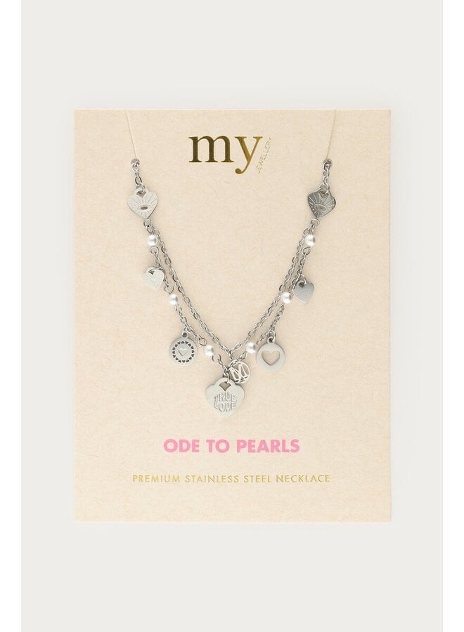 Ketting met Hartjes en Imitatieparels 'Dream Chaser' Zilver