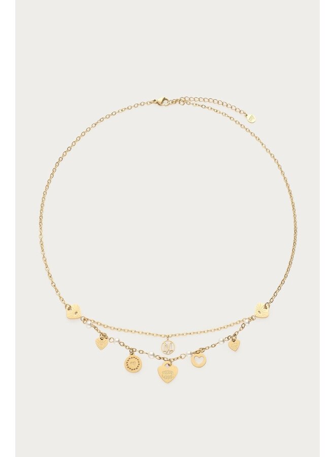 Ketting met Hartjes en Imitatieparels 'Dream Chaser' Goud