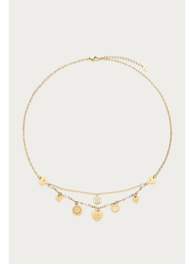 Ketting met Hartjes en Imitatieparels 'Dream Chaser' Goud
