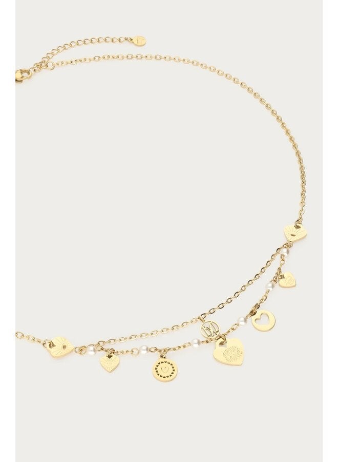 Ketting met Hartjes en Imitatieparels 'Dream Chaser' Goud