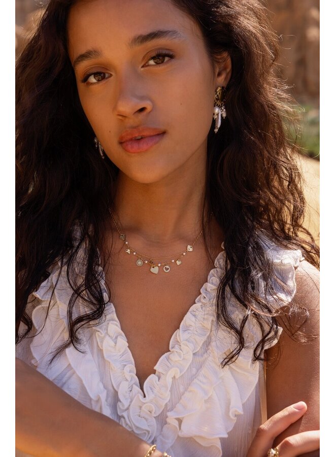 Ketting met Hartjes en Imitatieparels 'Dream Chaser' Goud