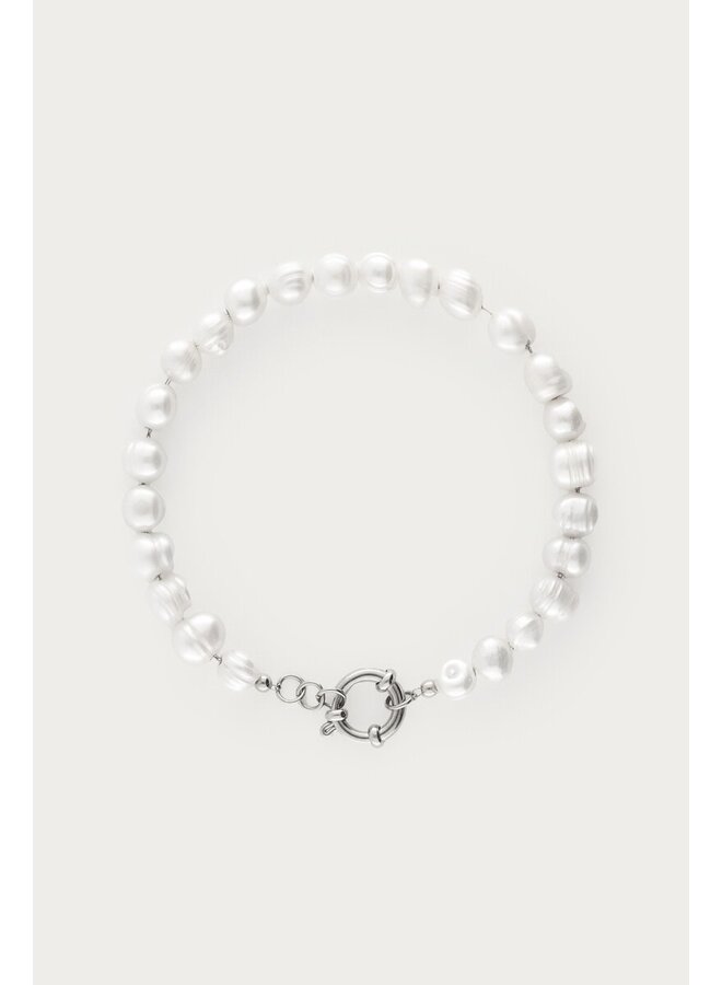 Armband met Natuurlijke Parels en Slotje Zilver