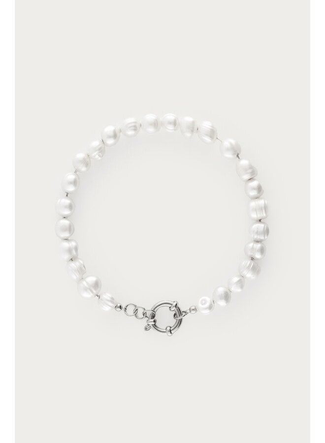 Armband met Natuurlijke Parels en Slotje Zilver